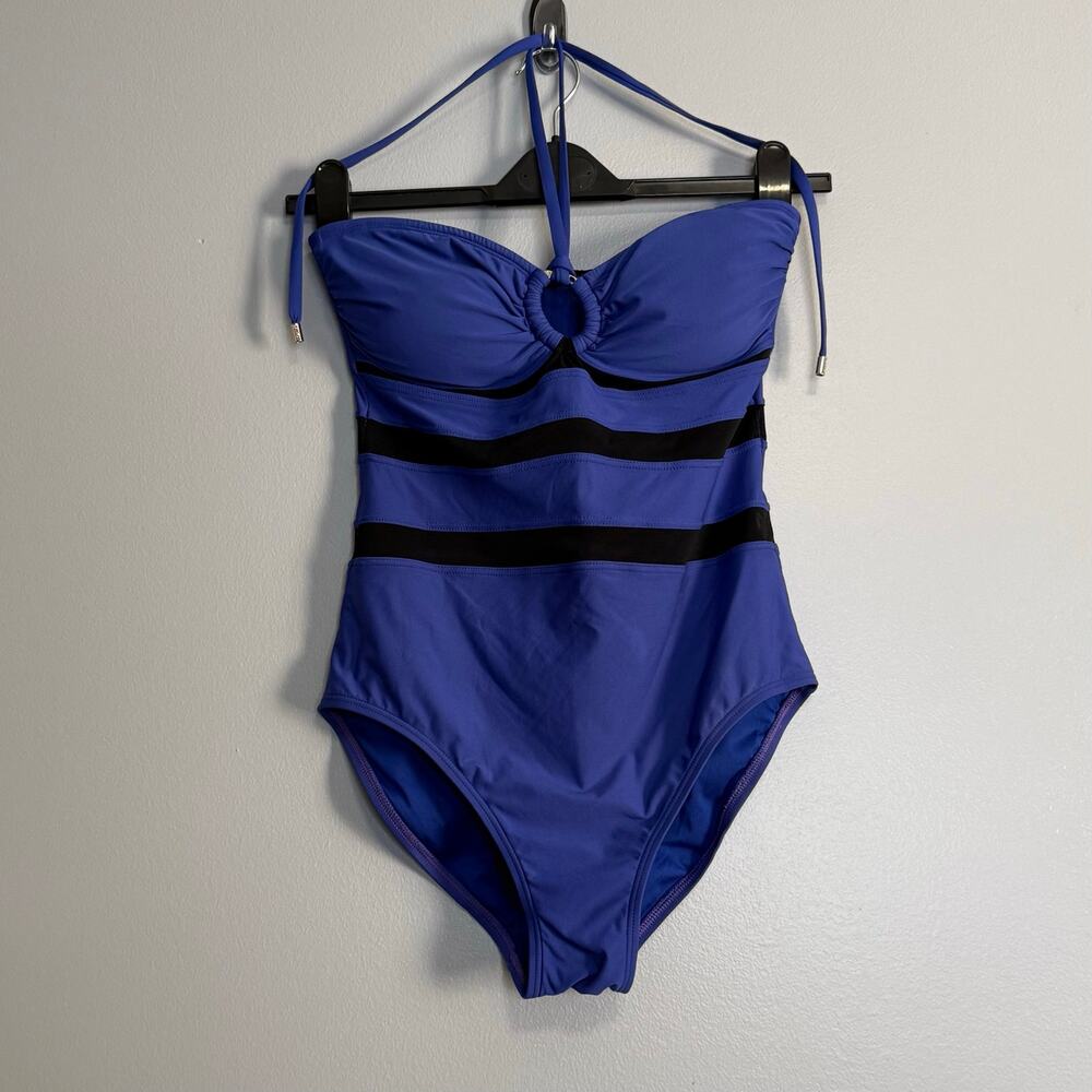 Calvin Klein Blue Black Mesh Colorblock One Piece Swimsuit 8